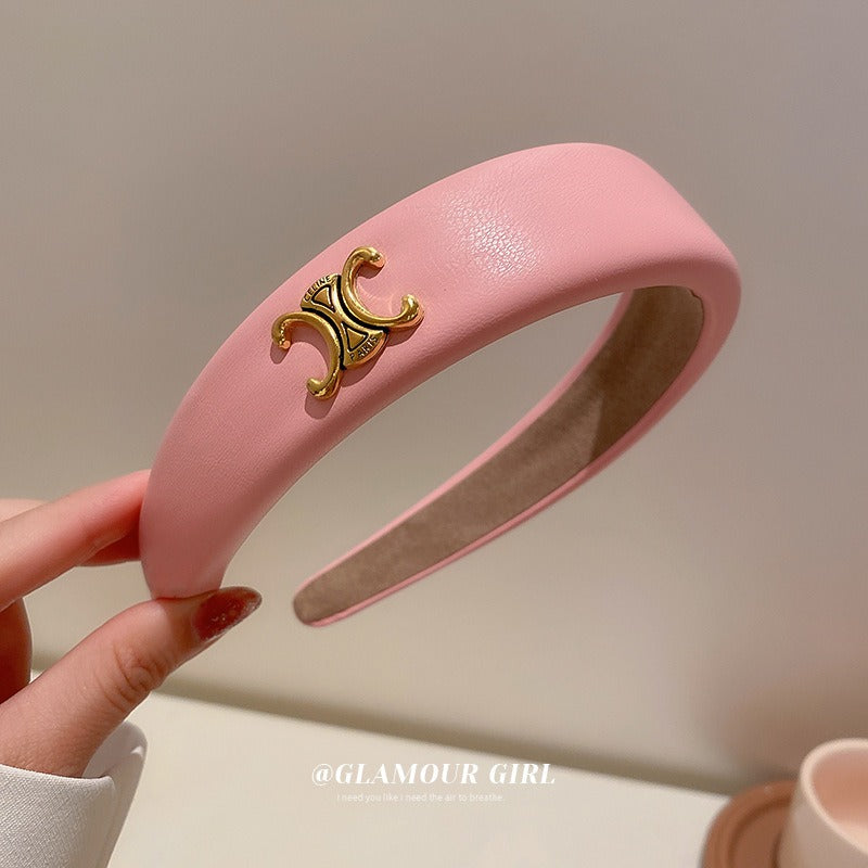 Rose Pink Large Collection High-Class Hair Hoop Korean Version Small Fragrant Geometric Letters Sponge High Skull Top Hair Hoop