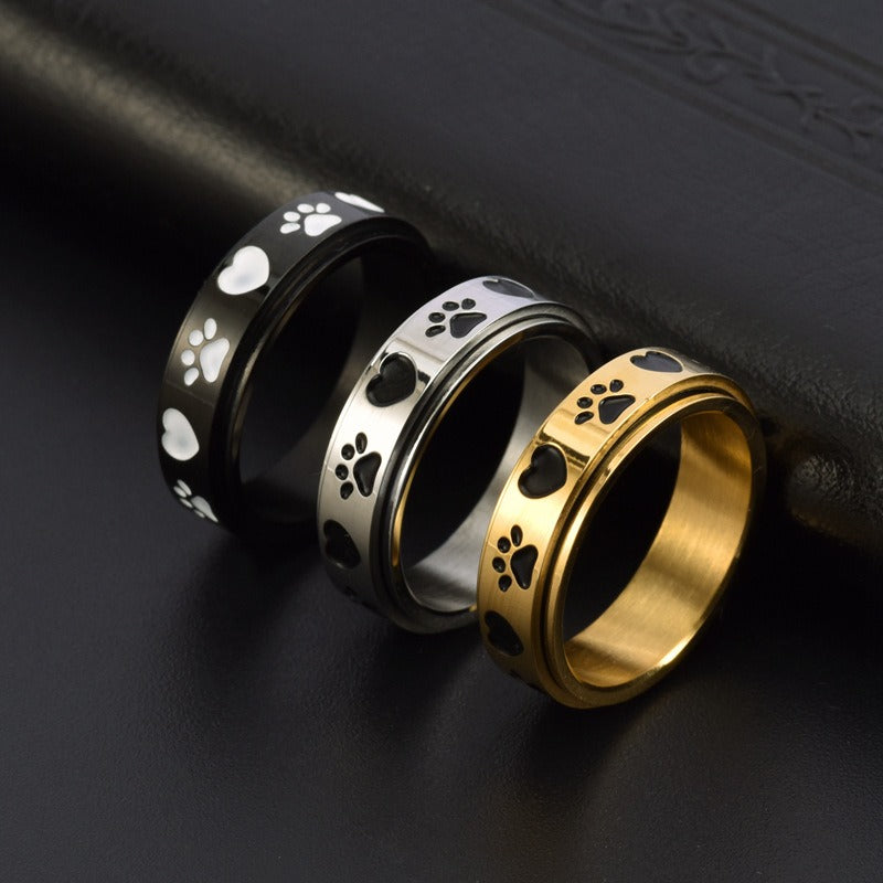 New Love Print Rotatable Ring Lovely Ladies Stainless Steel Cold Style Finger Ring Accessories