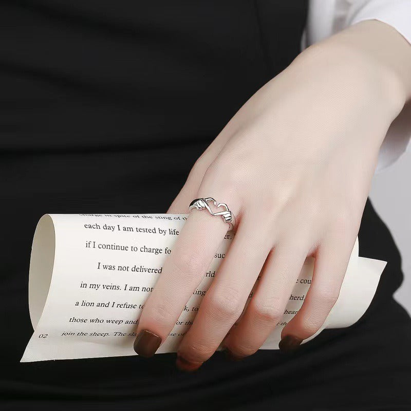 Anillo de amor con personalidad creativa, manos que se abren en el corazón, anillo de pareja simple, romántico y versátil