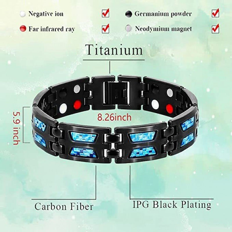 Nueva pulsera magnética de fibra de carbono de versión ancha para hombre, pulsera de acero de titanio a la moda para el cuidado de la salud