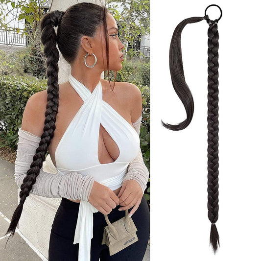 Peluca de fibra química de nueva moda con trenza falsa, extensiones de cabello trenzado largo para mujer, extensiones de cabello tipo banda para el cabello, peluca trenzada, cola de caballo