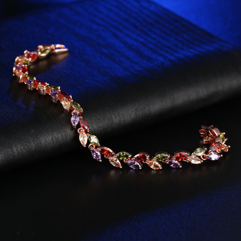 Bracelet Jewelry Fashion Colorful Crystal Willow Leaf Bracelet Copper Zircon Bracelet