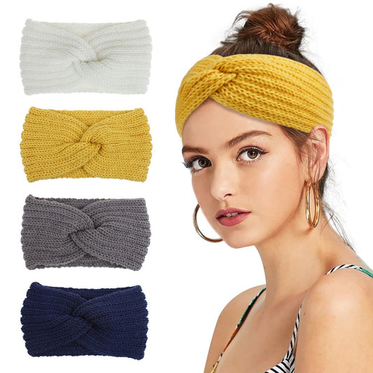 Woolen Knitted Hair Band Women's European and American Sports Headband Autumn and Winter Cross Hair Band