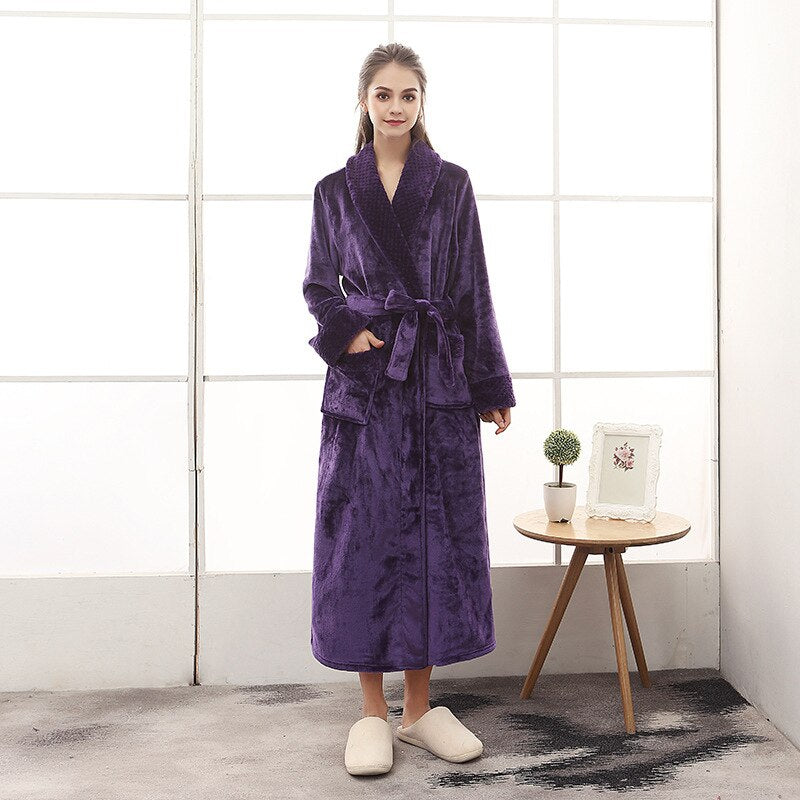 Lovers Plus Size Flannel Robe Extra Long Warm Bathrobe Men Women Thick Winter Kimono Bath Robe Male Dressing Gown Robes