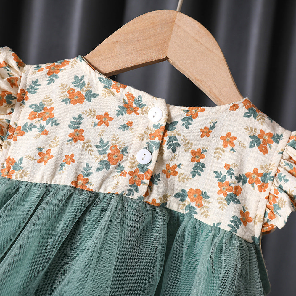 Vestido de verano para niñas, falda de gasa para bebés, falda de princesa con flores a la moda para niñas pequeñas