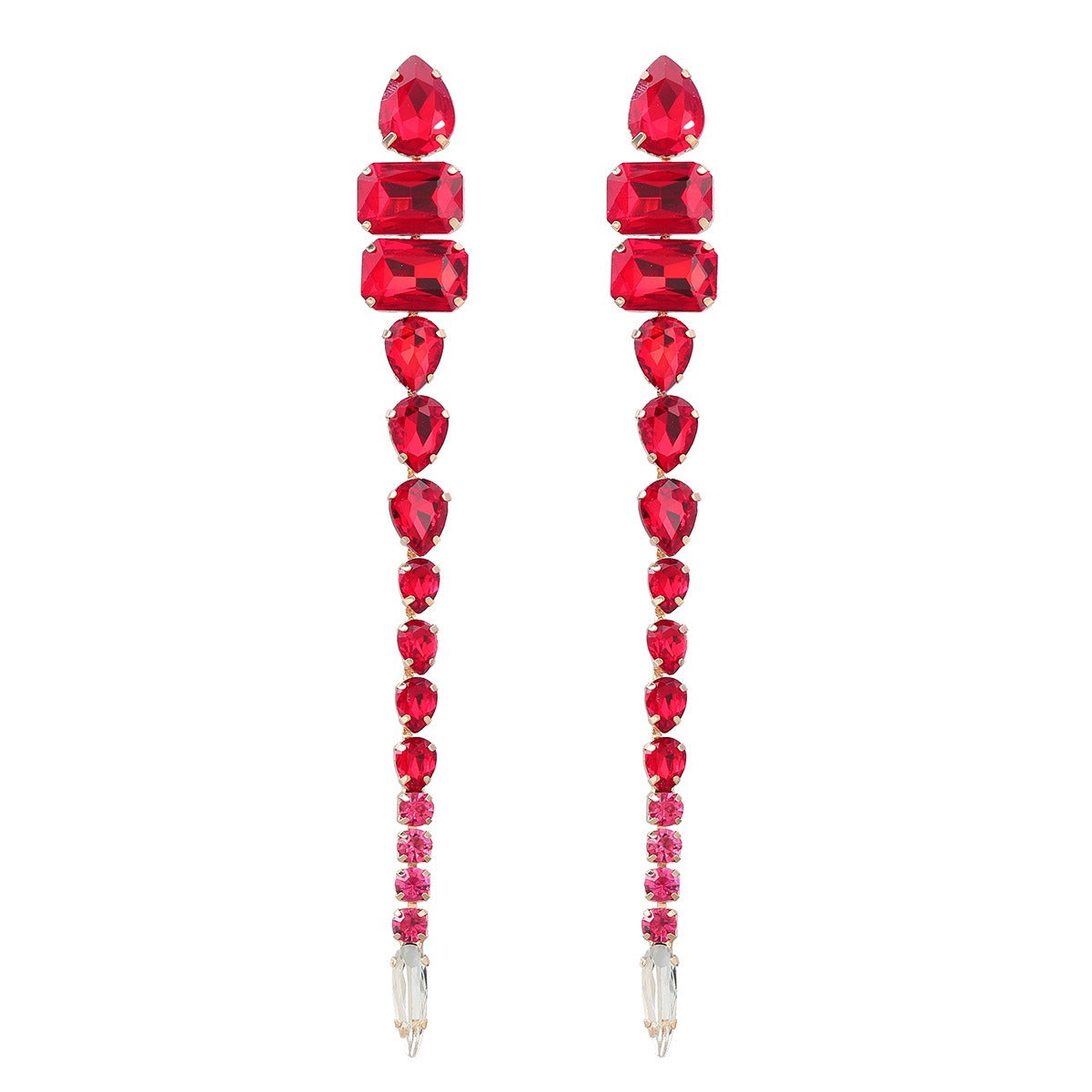 Pendientes largos exagerados con cadena de garra Super Flash de aleación de diamantes y diamantes de cristal para mujer