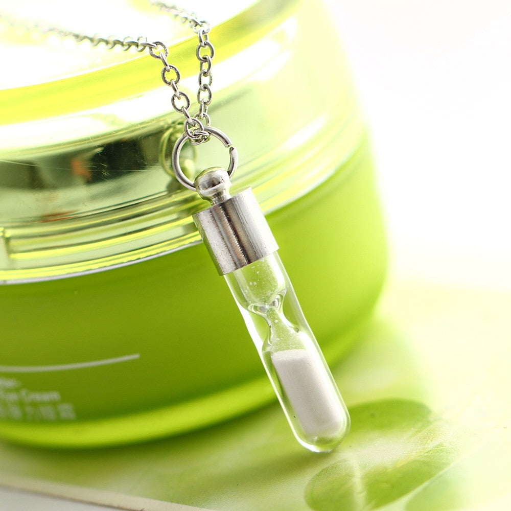 Glow In The Dark hourglass Necklace Glass Pendant Necklace Silver Chain Luminous Jewelry