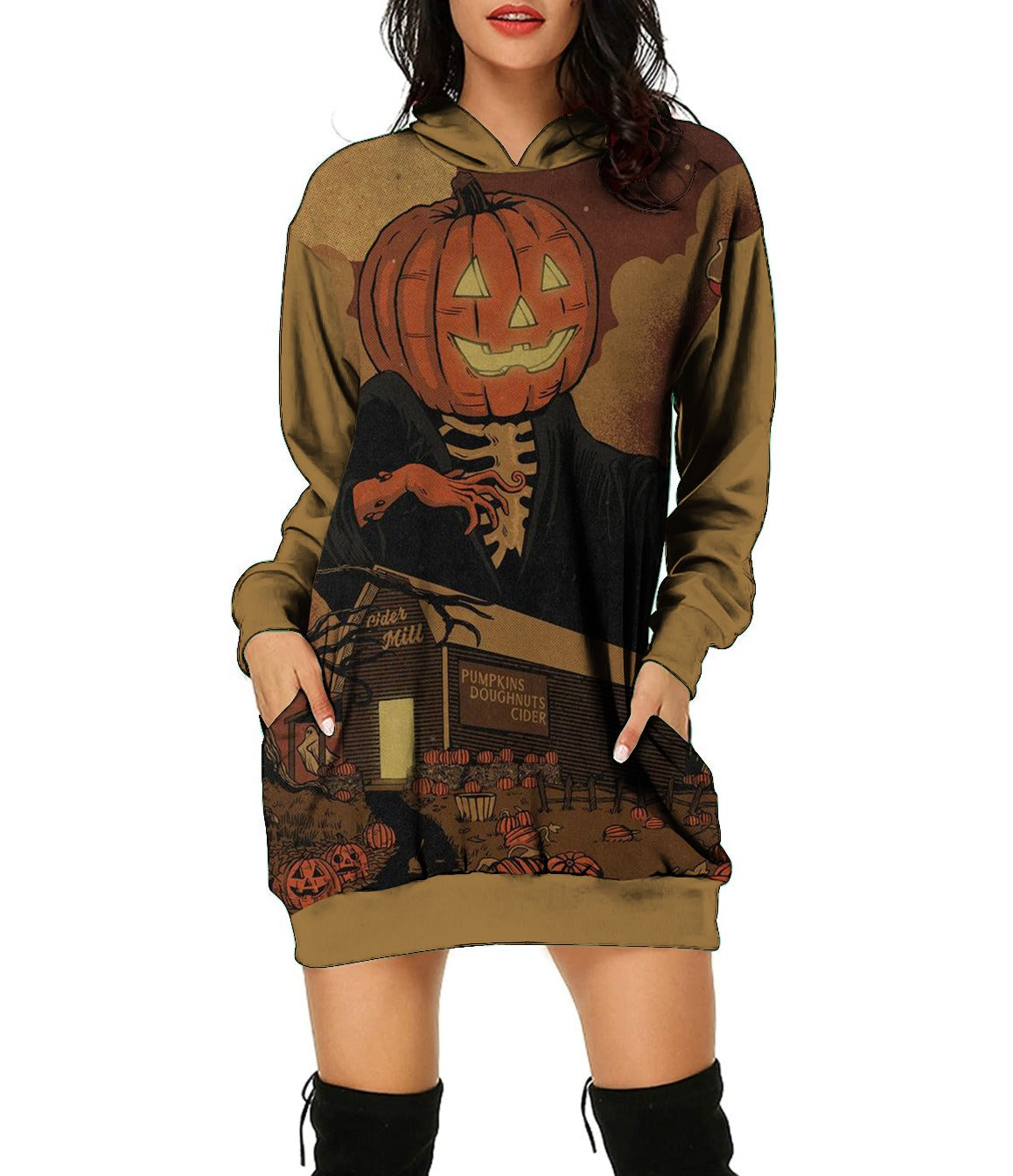 New Autumn and Winter Sweater Halloween 3D Print Loose Top Long Sleeve Hooded Pullover Sweater