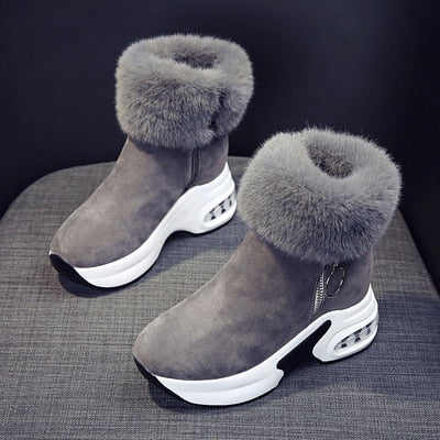 Botas de mujer cálidas de felpa para invierno, botas de cuña para mujer, botas de tacón alto para mujer, botas de nieve de cuero para mujer, zapatos de invierno 