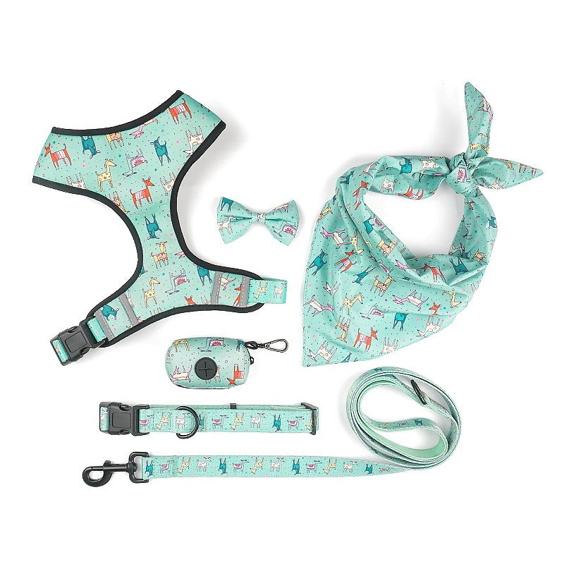 Printed Six-Piece Pet Supplies Comfortable Polyester Dog Strap With Double-Sided Printing Dog Chest Strap