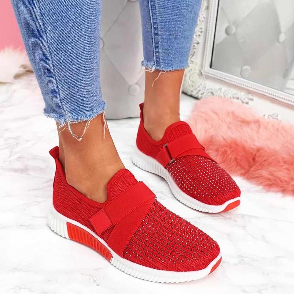 Zapatillas de deporte para mujer, nuevas, con brillantes diamantes de imitación, zapatos para mujer, sin cordones, suela cómoda, para correr y caminar, zapatos deportivos planos para mujer 