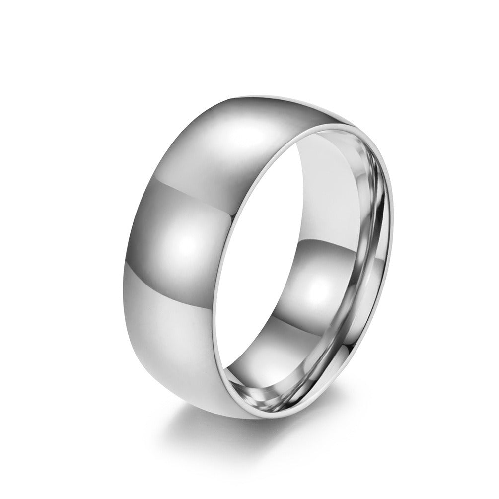 Anillo de cola de pareja individual para hombre y mujer, de acero de titanio brillante, curvado por dentro y por fuera, con espejo brillante chapado en oro negro