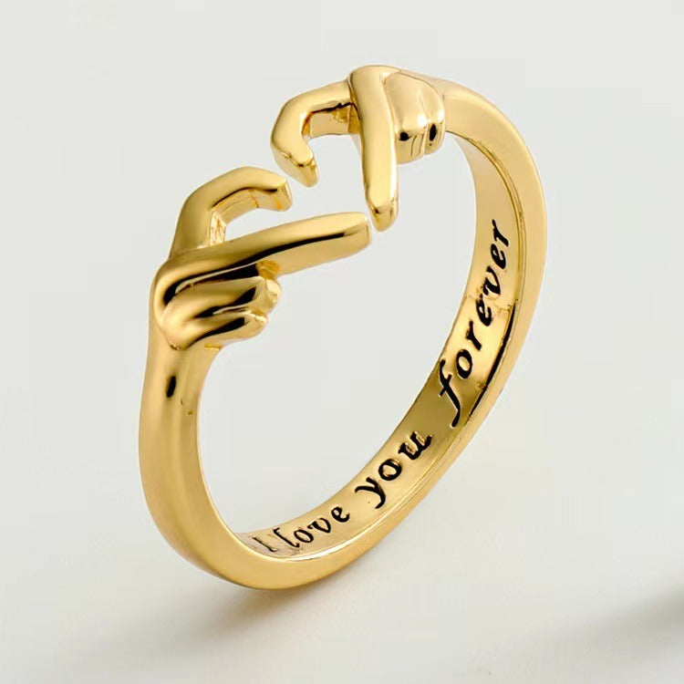 Anillo de amor con personalidad creativa, manos que se abren en el corazón, anillo de pareja simple, romántico y versátil