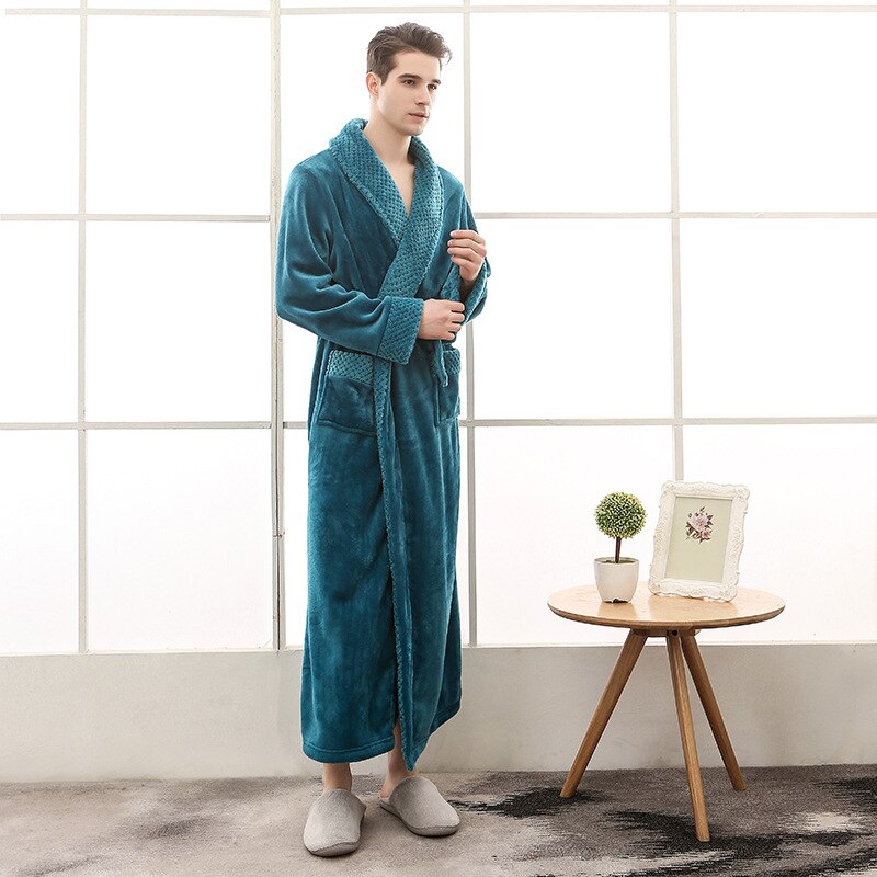 Bata de franela de talla grande para amantes, bata de baño extra larga y cálida para hombres y mujeres, bata de baño tipo kimono gruesa de invierno, bata de baño para hombres