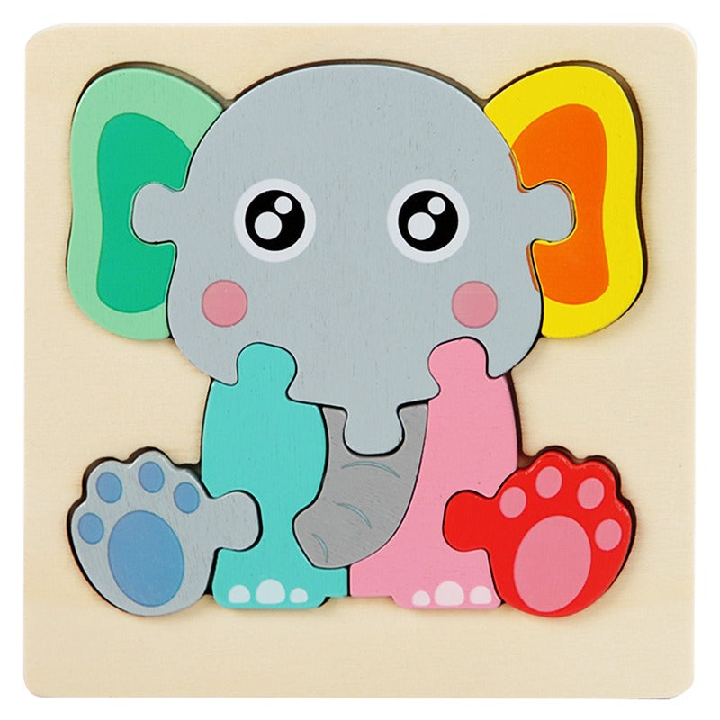 Wooden Small Puzzle Young Children Early Education Puzzle Card Buckle Three-Dimensional Animal Cartoon Shape Matching Puzzle Board Toys