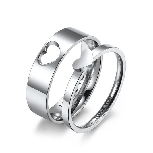 Anillo de compromiso de propuesta para hombre y mujer, con forma de corazón, hueco, de acero y titanio, para parejas