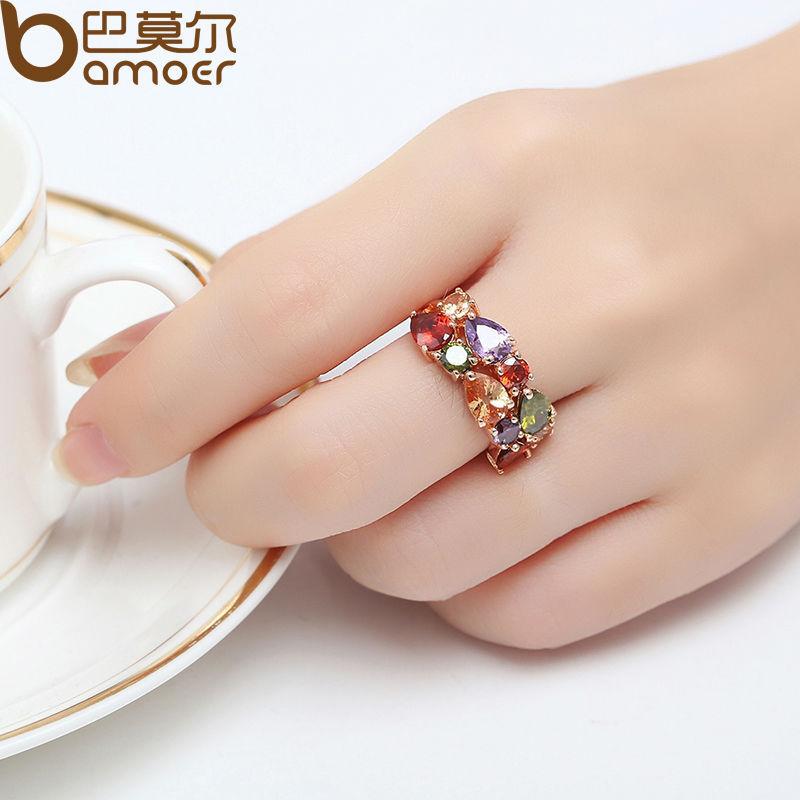 BAMOER Mona Lisa Ring for Female with Colorful Cubic Zircon JIR052