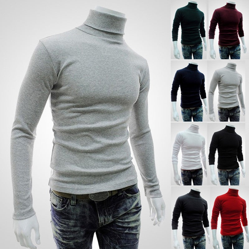 Camiseta de color sólido de nuevo estilo para hombre, suéter de cuello alto y manga larga para otoño e invierno, jersey coreano 