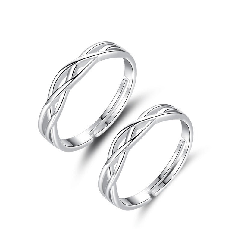 Junli S925 Anillos de pareja de plata esterlina Par de anillos de apertura simple para hombres y mujeres Anillos de personalidad de nicho de moda