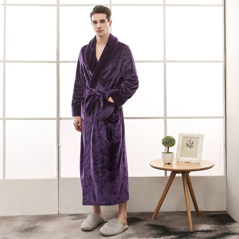 Bata de franela de talla grande para amantes, bata de baño extra larga y cálida para hombres y mujeres, bata de baño tipo kimono gruesa de invierno, bata de baño para hombres