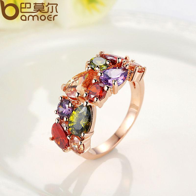 BAMOER Mona Lisa Ring for Female with Colorful Cubic Zircon JIR052