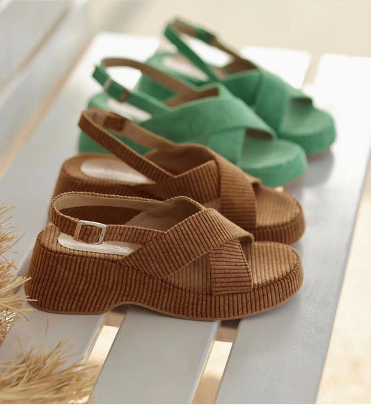 European and American Large New Summer Style Casual Thick Sole Lazy Slope Heel Crossover Towel Slippers