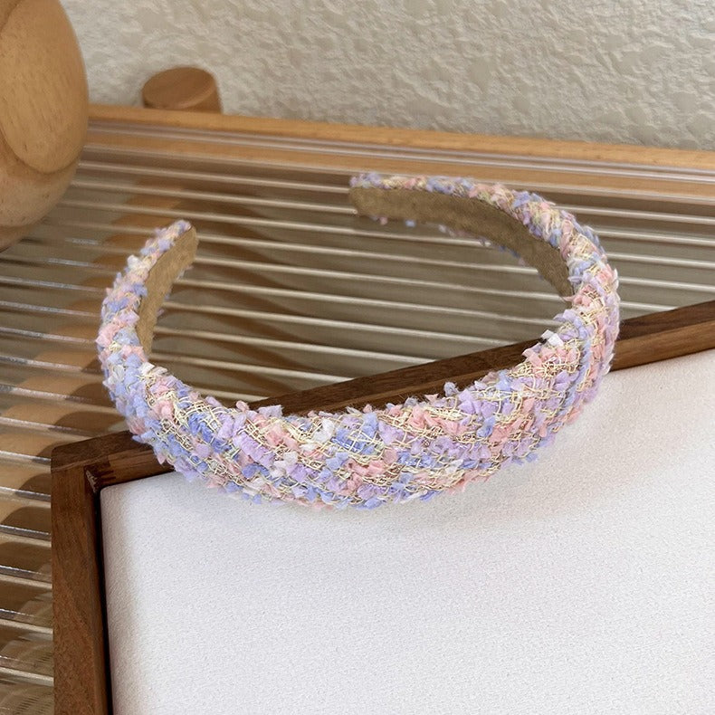 Versión coreana Diadema de tela de lana romántica colorida Diadema de tela dulce Diadema de esponja a cuadros Accesorios versátiles para el cabello