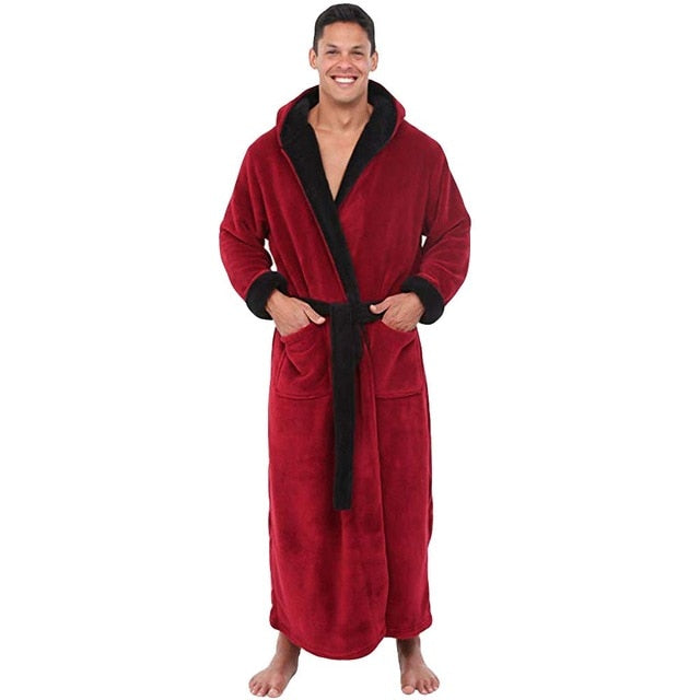 Albornoz de hombre Albornoz de invierno alargado de felpa para hombre Albornoz de manga larga Ropa de casa Abrigo