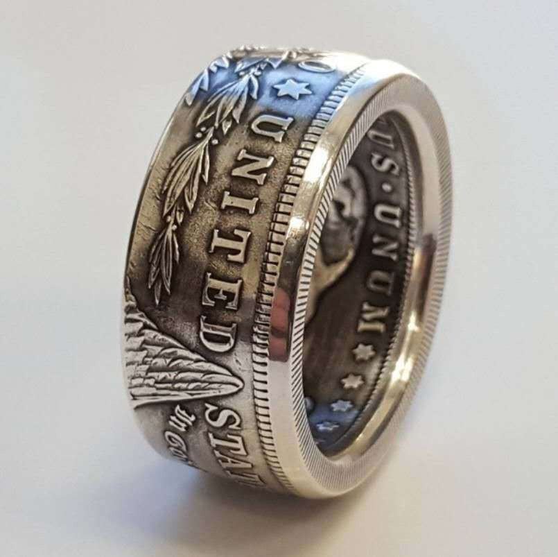 Nuevo anillo con moneda de Estados Unidos con lema del escudo de armas de Estados Unidos, anillo de barra bañado en plata tailandesa s925