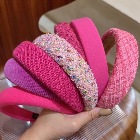 Rose Pink Large Collection High-Class Hair Hoop Korean Version Small Fragrant Geometric Letters Sponge High Skull Top Hair Hoop