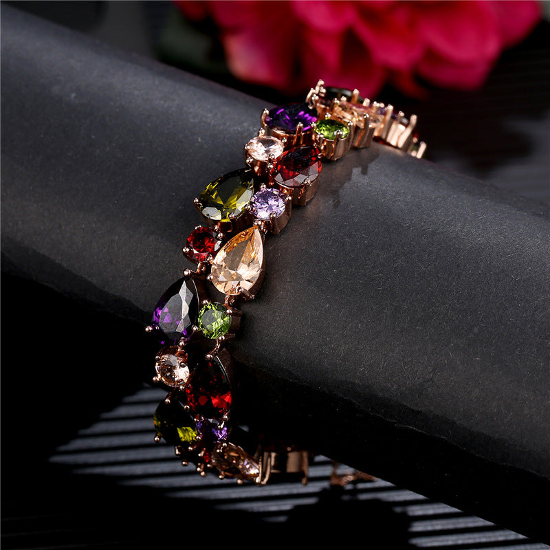 Mona Lisa Colorful Zircon Bracelet Colorful Rose Gold Bracelet Stall Boutique Exaggerated Jewelry