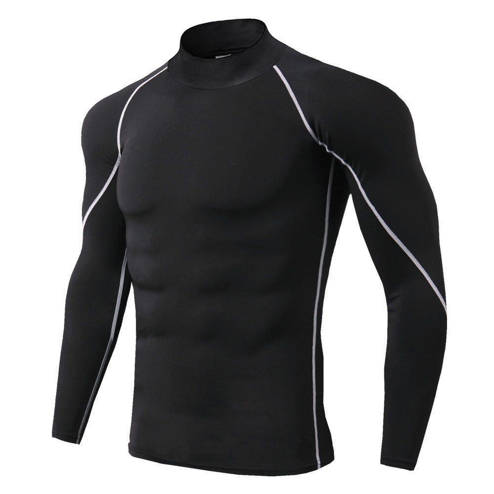 Men's High Collar Fitness Long Sleeved Pro Sports Running Long Sleeved T-Shirt Autumn And Winter Elastic Quick Drying Stand Collar Sweater