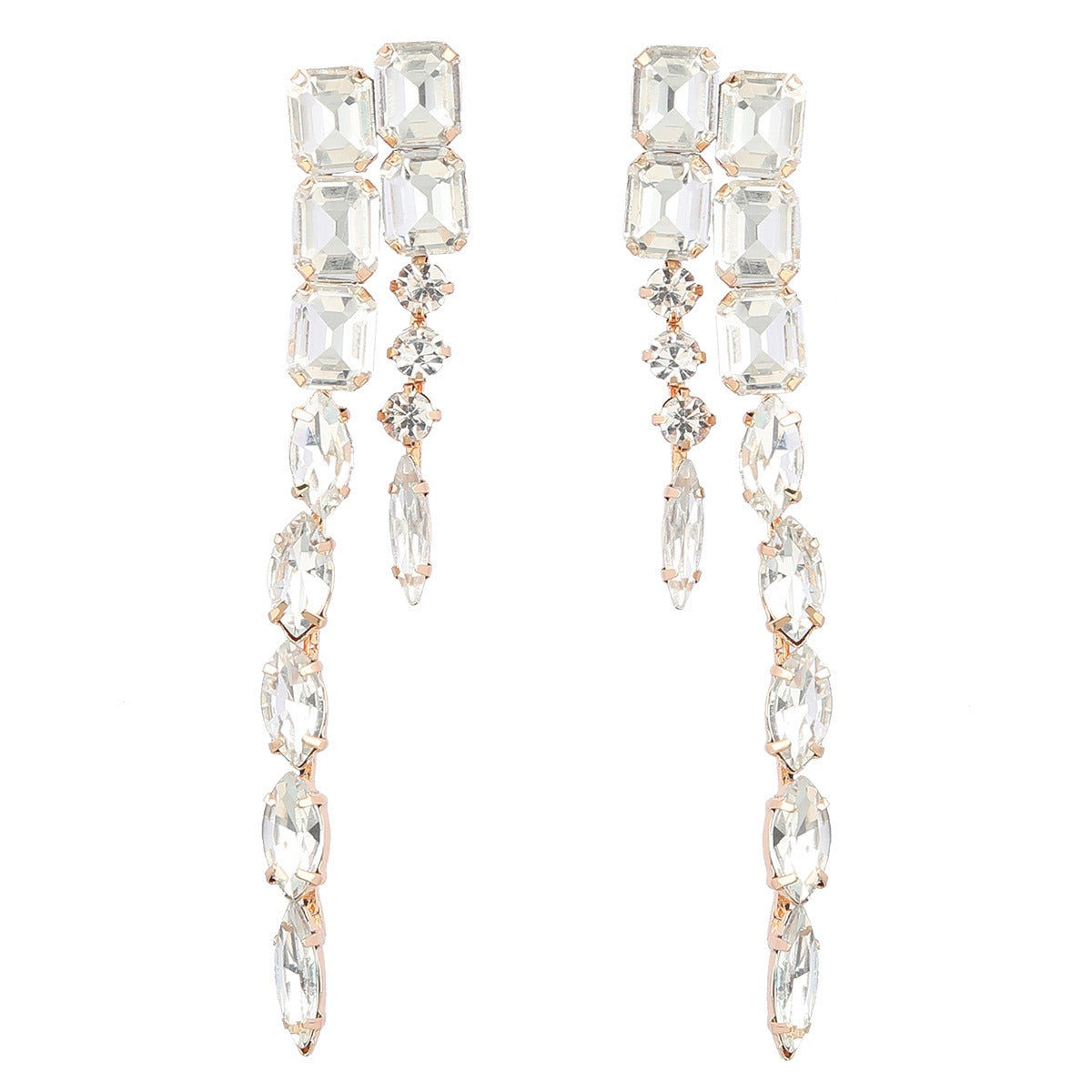 Fashion Color Diamond Series Alloy Inlaid Diamond Double layer Geometric Long Earrings Women's Earrings