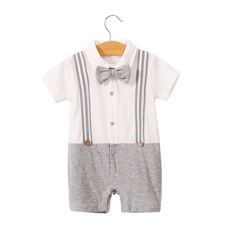 Baby Bodysuit Summer Short Sleeve Baby Full Moon Clothing Newborn Thin Gentleman Romper Creeper