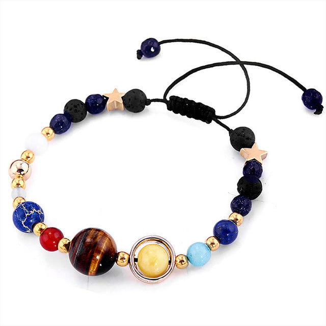 Pulseras y brazaletes con cuentas de planetas del universo, joyería de moda, pulsera de energía del sistema solar natural para mujeres u hombres 