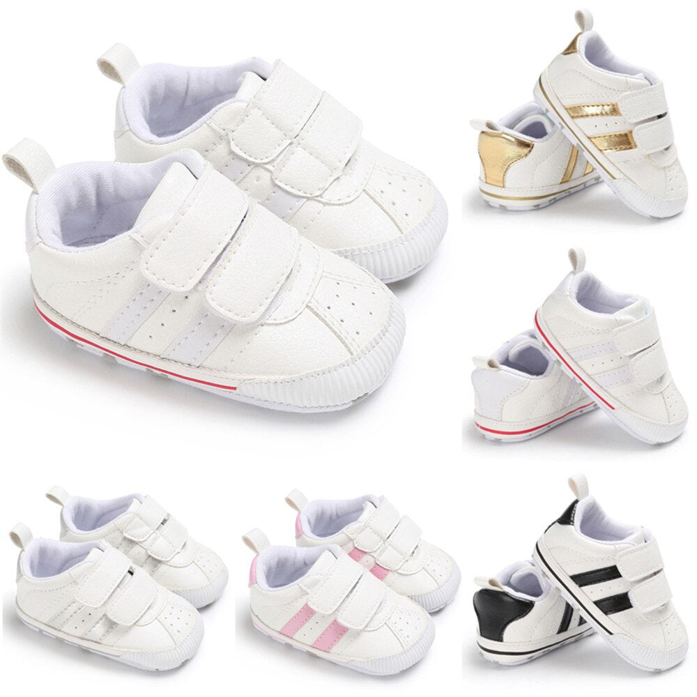 Zapatillas de deporte de suela blanda con velcro para bebés de 0 a 18 meses, zapatos de cuna para bebés y niñas, zapatos deportivos antideslizantes de cuero