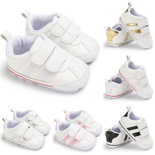 Fashion Toddler Baby 0-18M Soft Sole Hook Loop Prewalker Sneakers Baby Boy Girl Crib Shoes  Leather Sports Non-slip Walker Shoes