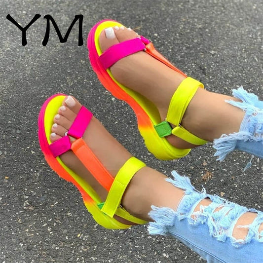 Sandalias planas y cómodas para mujer, zapatos informales multicolores de talla grande 43, ligeras, envío directo 