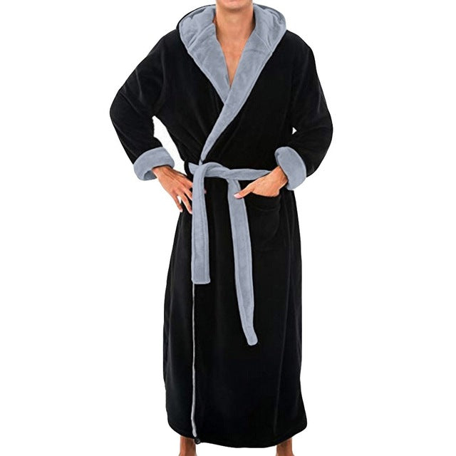 Men Bathrobe Men's Winter Lengthened Plush Shawl Bath Robe Home Clothes Long Sleeved Robe Coat