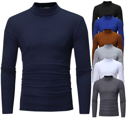 New Autumn And Winter Men's Casual Solid Color High Collar Men's Slim Long Sleeved T-Shirt Bottoming Shirt