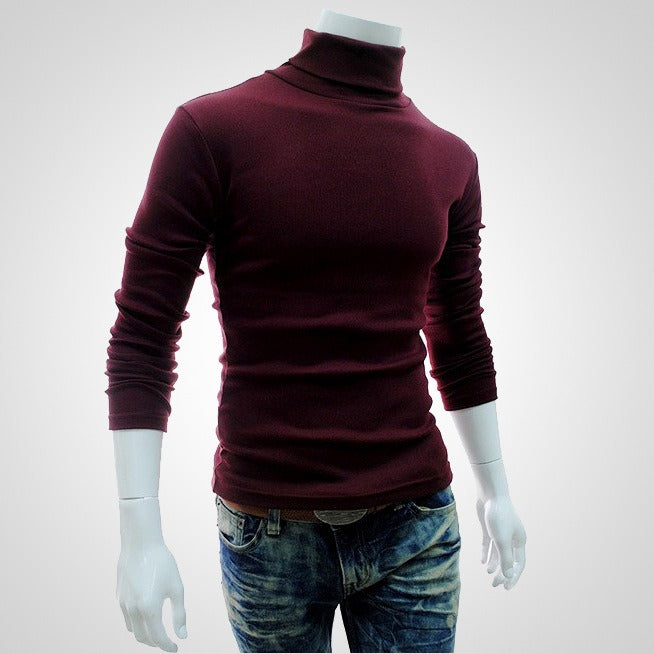 Camiseta de color sólido de nuevo estilo para hombre, suéter de cuello alto y manga larga para otoño e invierno, jersey coreano 