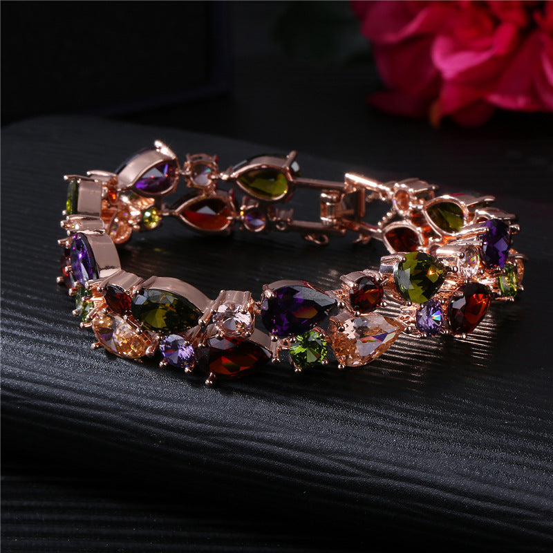 Mona Lisa Colorful Zircon Bracelet Colorful Rose Gold Bracelet Stall Boutique Exaggerated Jewelry