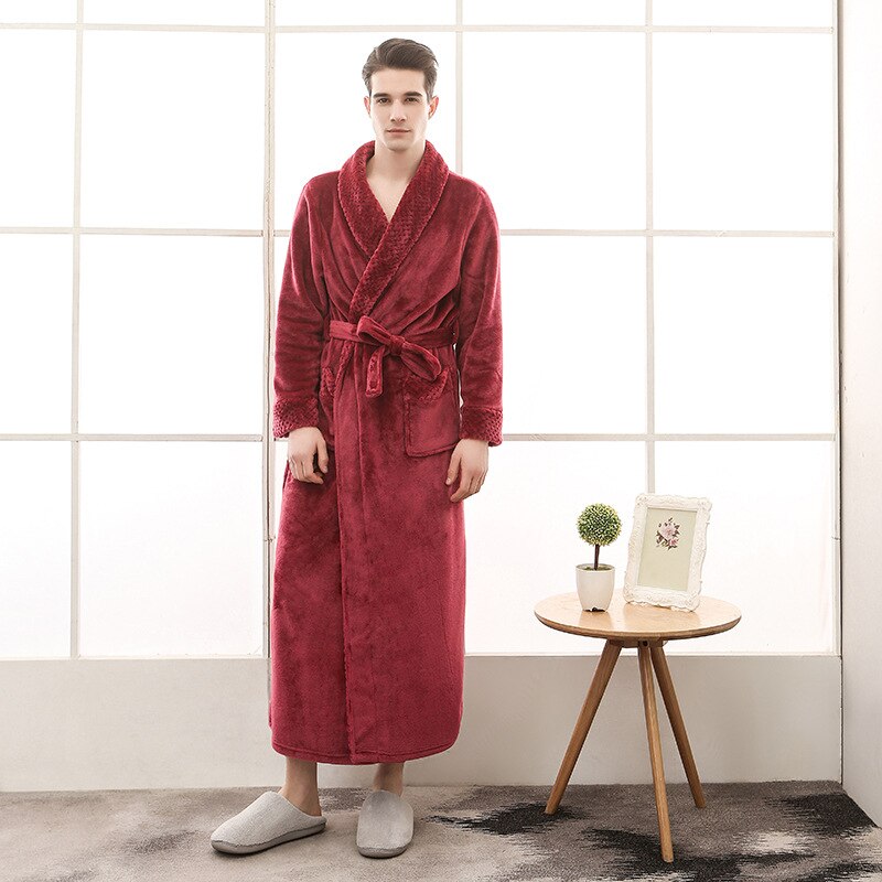 Bata de franela de talla grande para amantes, bata de baño extra larga y cálida para hombres y mujeres, bata de baño tipo kimono gruesa de invierno, bata de baño para hombres