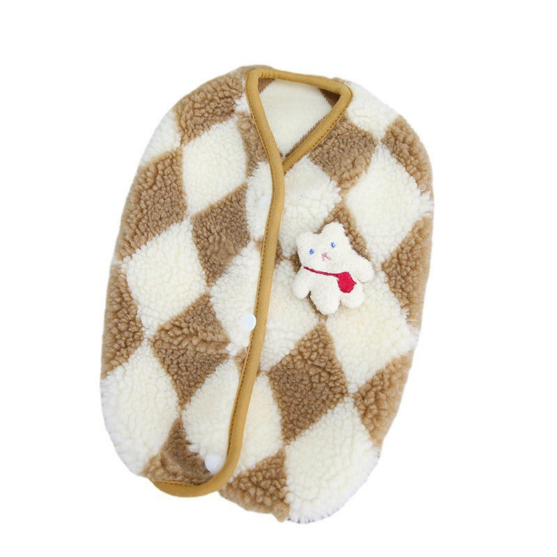 Autumn And Winter Clothes Dog Vest Winter Warm Pet Clothes Cats Two Feet Diamond Plaid Fleece Coat New