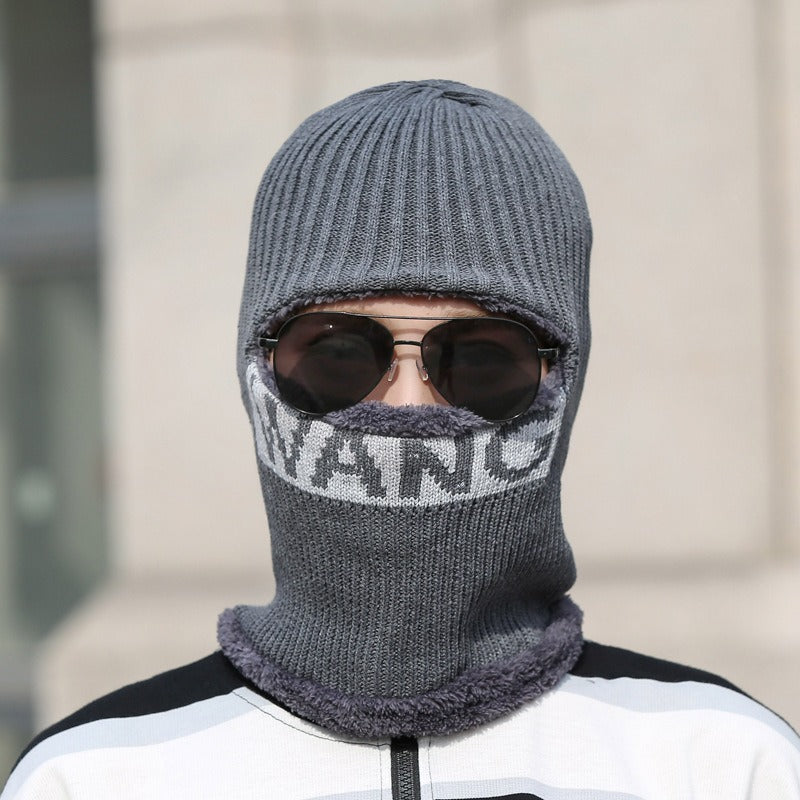 Gorro de hombre de invierno grueso y cálido de lana para ciclismo, protección facial contra el frío, gorro de punto de algodón 