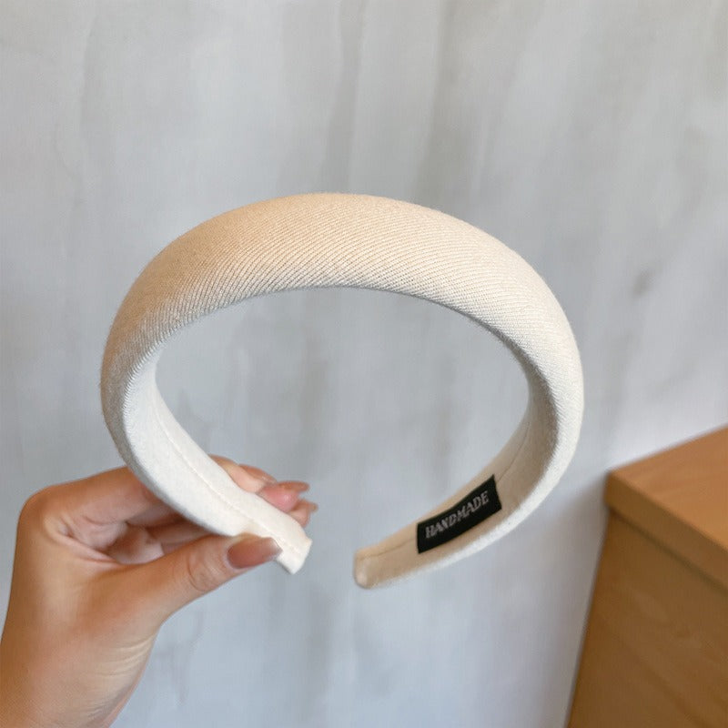 Milk Coffee Color Sponge Hair Hoop Net Red Simple Temperament Solid Color Head Hoop Khaki Thickened Girl Hair Clip