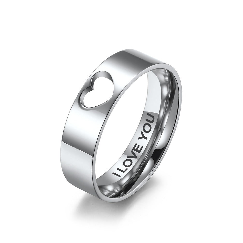 Anillo de compromiso de propuesta para hombre y mujer, con forma de corazón, hueco, de acero y titanio, para parejas