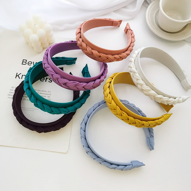 New Hair Hoop Solid Color Fabric Braided Braid Hair Accessories Headband Ladies Wide-Brimmed Hair Bundle