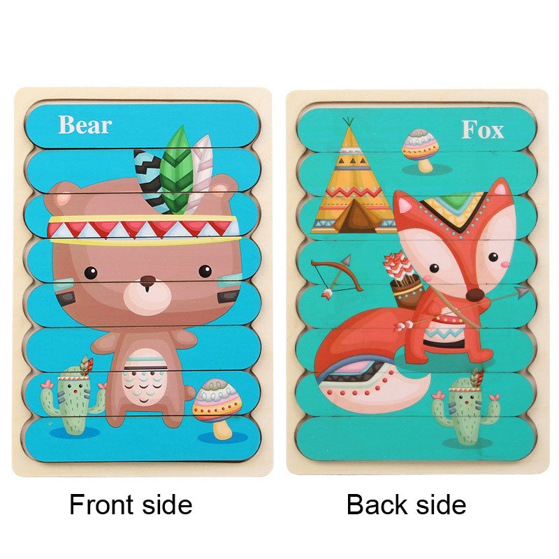 Wooden Creative Strip Puzzle Children's Educational Early Childhood Enlightenment Cognitive Cartoon Animal Puzzle Board Toys