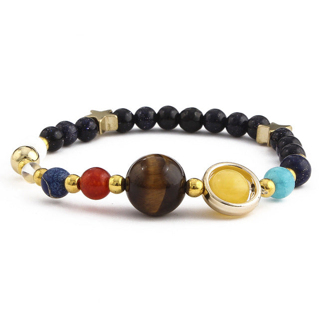 Pulseras y brazaletes con cuentas de planetas del universo, joyería de moda, pulsera de energía del sistema solar natural para mujeres u hombres 